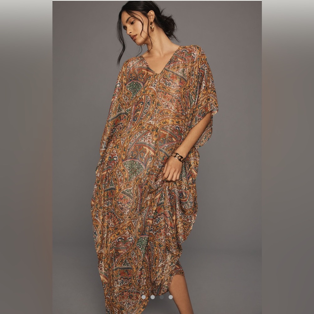 Bohemian Paisley Maxi Dress in Rust and Green